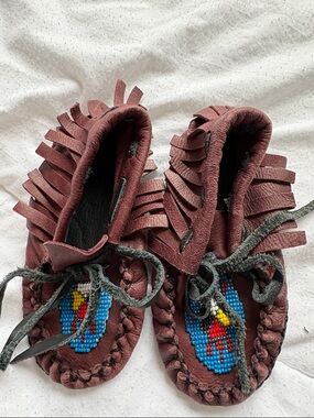 Kids Fringe Moccasin Slip-On in Deep Brown with Beaded Detail